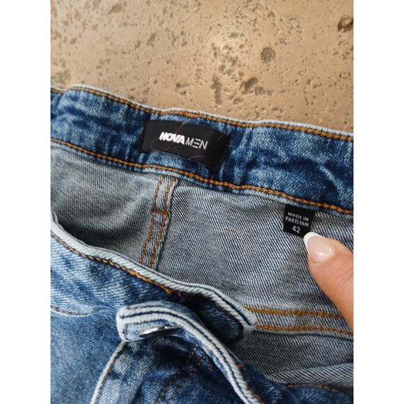 Nova Men's Blue Jeans Sz 42 Switch Up The Flow Stacked Slim Fade Detail Distress - Picture 9 of 16